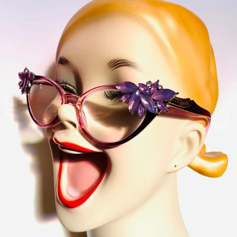 Retro Readers plum ombre frames with Lavender rhinestones +3.00 reading glasses